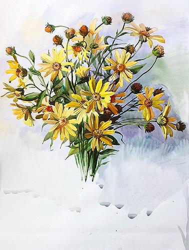 Maria Pustovalova. Yellow Flowers. 2005. Paper, watercolor