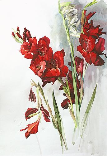Maria Pustovalova. Gladioluses. 2005. Paper, watercolor