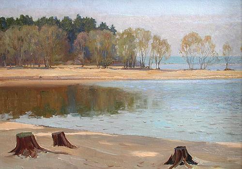 Morning at the Bay spring landscape - oil painting