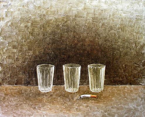 Three Glasses with a Butt still life - oil painting