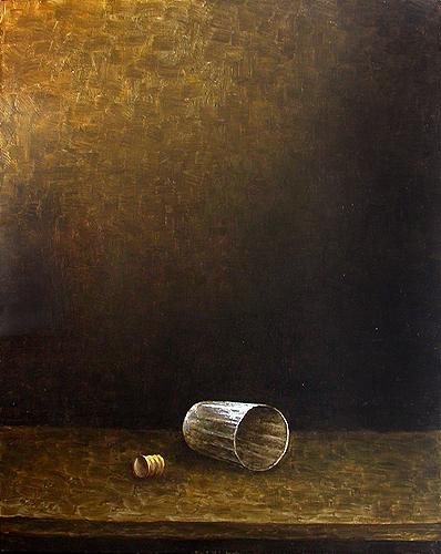 Glass with a Cork still life - oil painting