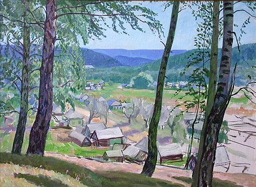Village summer landscape - oil painting