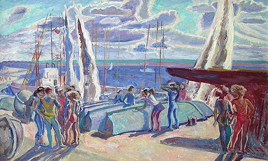 Yacht Club genre scene - oil painting