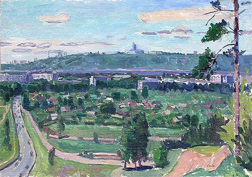 Sketch. View from the Mayskaya Hill cityscape - oil painting