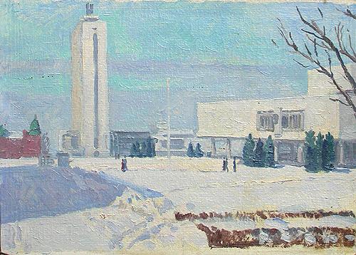 Sketch. Ulyanovsk. Lenin Memorial cityscape - oil painting