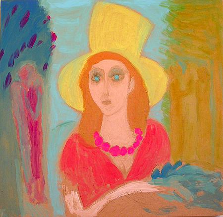 Lady in a Yellow Hat figurative art - acrylic painting