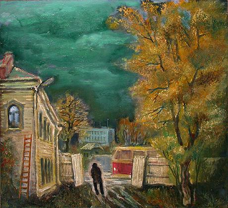 Last Tram cityscape - oil painting