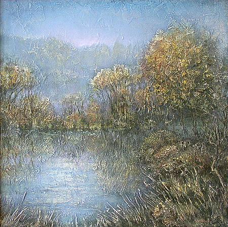 Yazikovo Village. Pond autumn landscape - oil painting