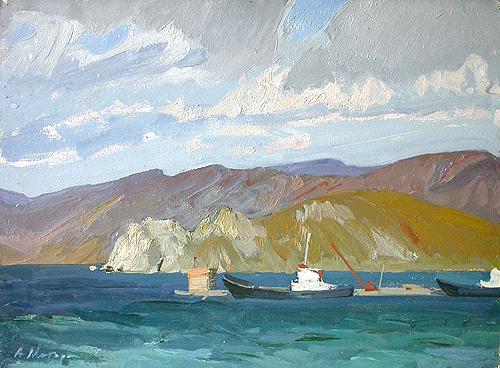 Fresh Wind. Lake Baikal industrial landscape - oil painting