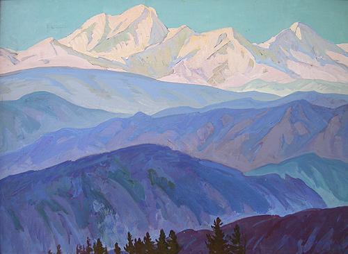 The Altai Mountains. Belukha mountain landscape - oil painting