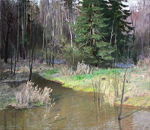 Spring spring landscape - oil painting