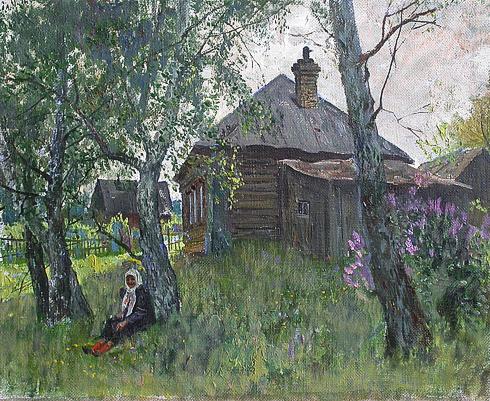 Old House rural landscape - oil painting