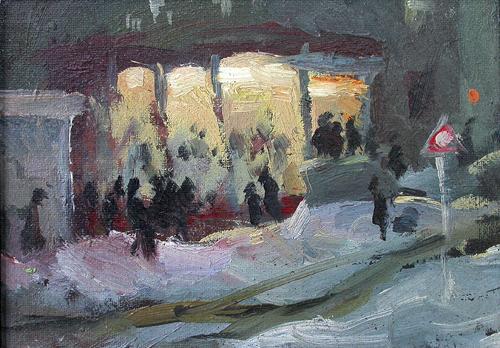 Beer Bar in Soldatskaya Street cityscape - oil painting