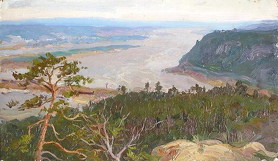 Morning in the Zhugulevskiye Mountains summer landscape - oil painting