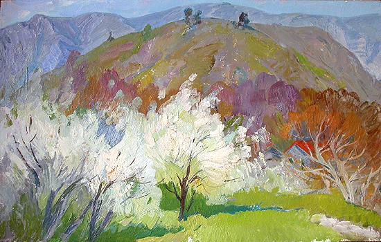 Crimean Spring mountain landscape - oil painting