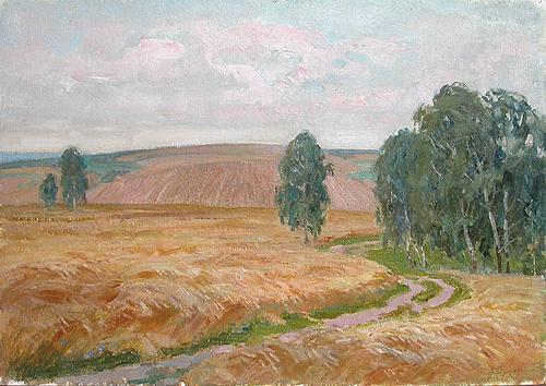 Rye summer landscape - oil painting