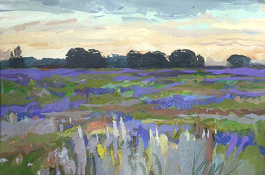 Overgrown Field summer landscape - oil painting