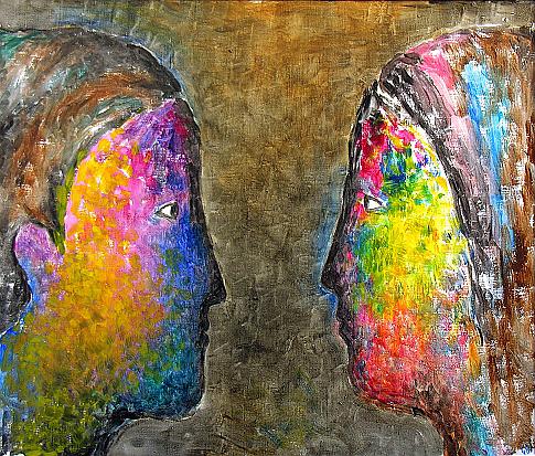 Two Heads figurative art - oil painting