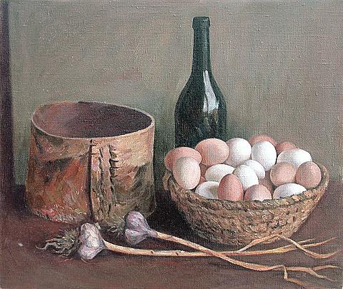 Still Life with Bast Basket still life - oil painting
