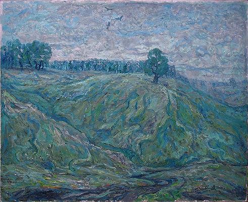 Hills in Molvino Village summer landscape - oil painting