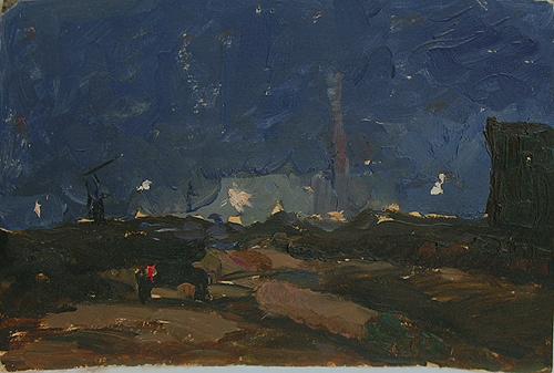 Night Building night landscape - oil painting