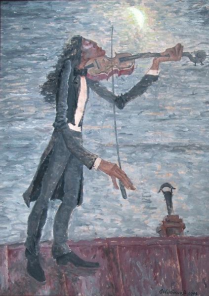 Violinist on the Roof story composition - oil painting