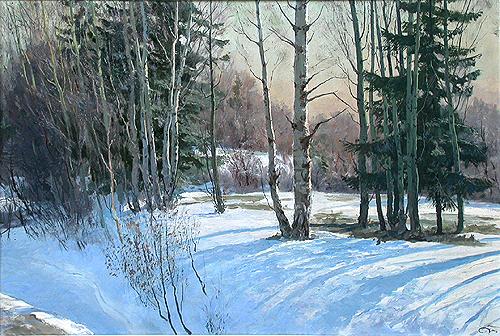 March winter landscape - oil painting