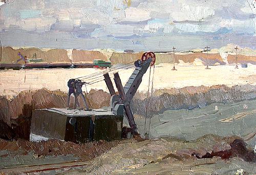 In the Sand Pit industrial landscape - oil painting