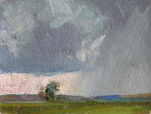 Raining summer landscape - oil painting