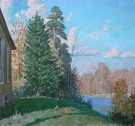 Bright Day rural landscape - oil painting