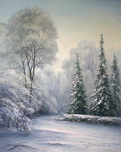Winter Park winter landscape - oil painting