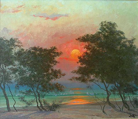 Sunset summer landscape - oil painting