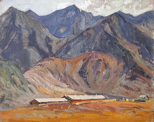 The Altai Sketch mountain landscape - oil painting