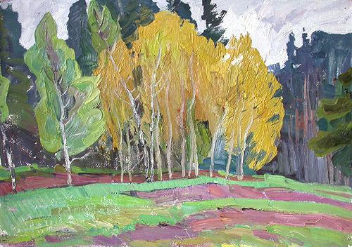 Sketch autumn landscape - oil painting
